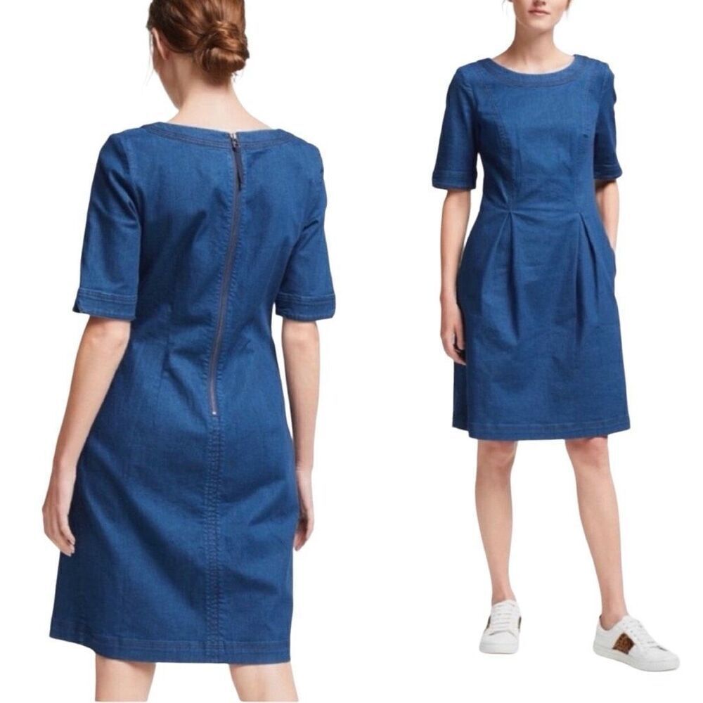 Boden Alice Denim Zip Back Short Sleeve Dress Blue Size 12